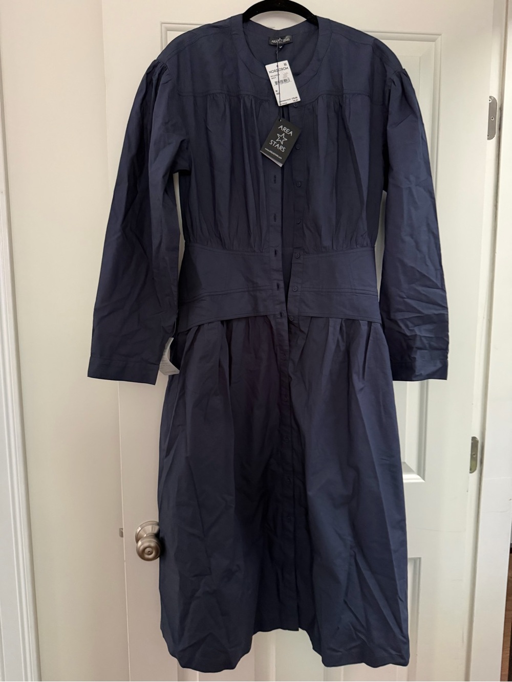 Area stars Navy Button-Front Long Sleeve Midi Dress